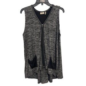 LOGO by Lori Goldstein Sweater Knit Vest Size Large Faux Leather Trim Gray Black